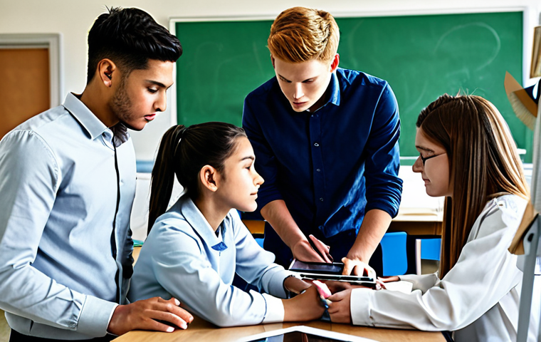 **

"A group of students collaborating on a digital art project using tablets, fully clothed, in a brightly lit classroom, appropriate attire, safe for work, perfect anatomy, natural proportions, high quality digital illustration, professional, educational setting."

**