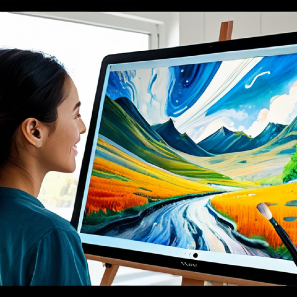 디지털 아트워크와 관련된 도구의 진화 - The Magic of Virtual Brushes: From Blank Canvas to Colorful Universe**
A female digital artist, mid-...