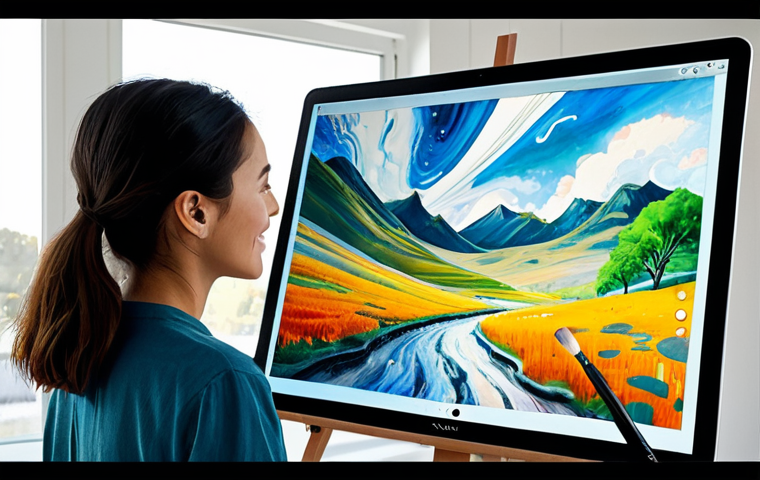 디지털 아트워크와 관련된 도구의 진화 - The Magic of Virtual Brushes: From Blank Canvas to Colorful Universe**
A female digital artist, mid-...