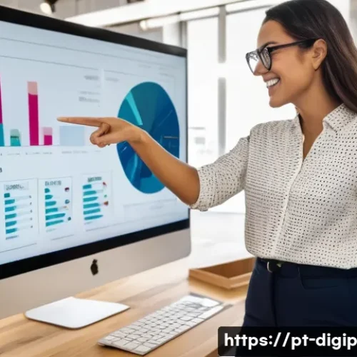 Home 25 디지털 도구를 활용한 성과 분석 방법 - A young Portuguese female digital entrepreneur, dressed in stylish but modest business casual attire...